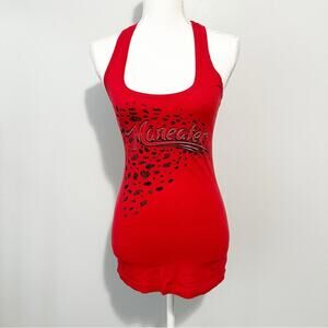Man eater Lyric lover tank top red black size small made in USA song stretch
